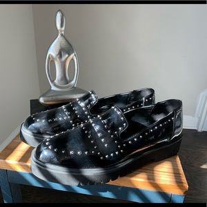 Black platform Silver studded loafers